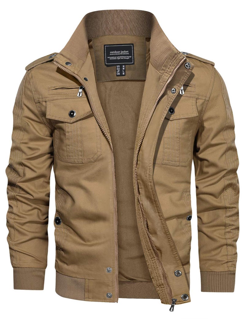 CRYSULLY Men's Military Lightweight Jacket Multi Pocket Tactical Safari Jacket Fall Winter Field Jacket Windbreaker - Image 1